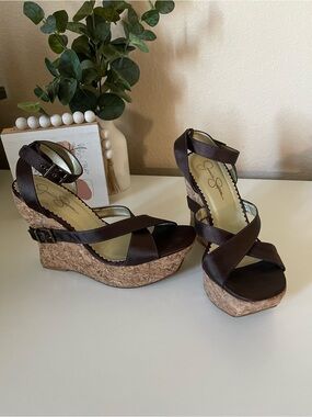 Jessica Simpson Irena Cork Wedge Sandals 7